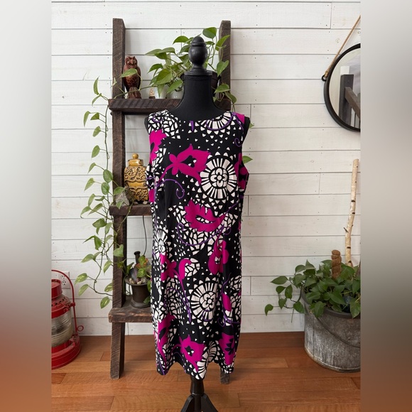 Dress Barn Floral Sleeveless Black, White, Pink and Purple Dress Size 16 - Picture 16 of 17